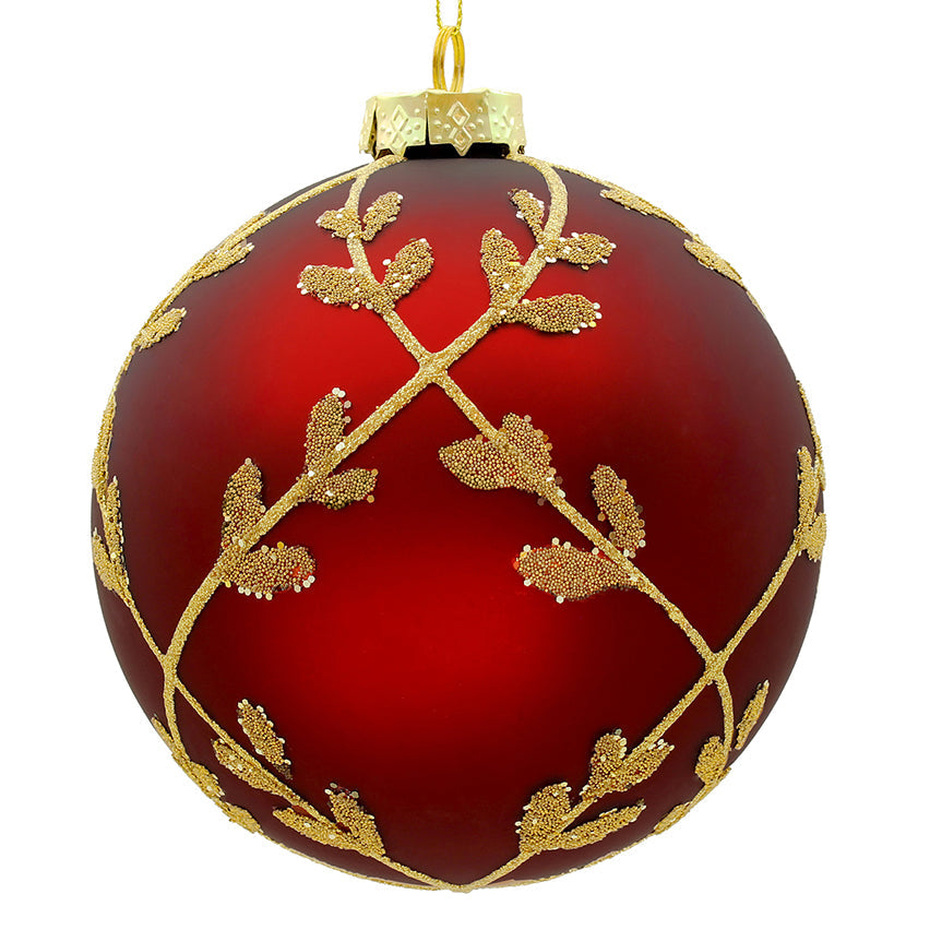 12cm Laurel Red_Champagne Ball Ornament